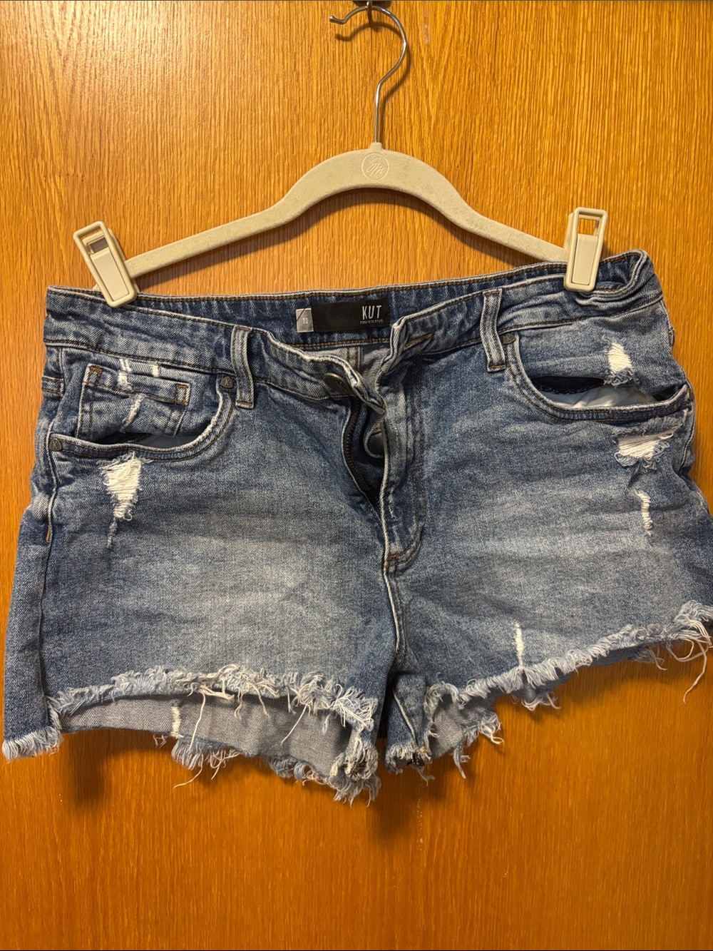 Kut from the Kloth Distressed Light Blue Denim Cutoff Shorts